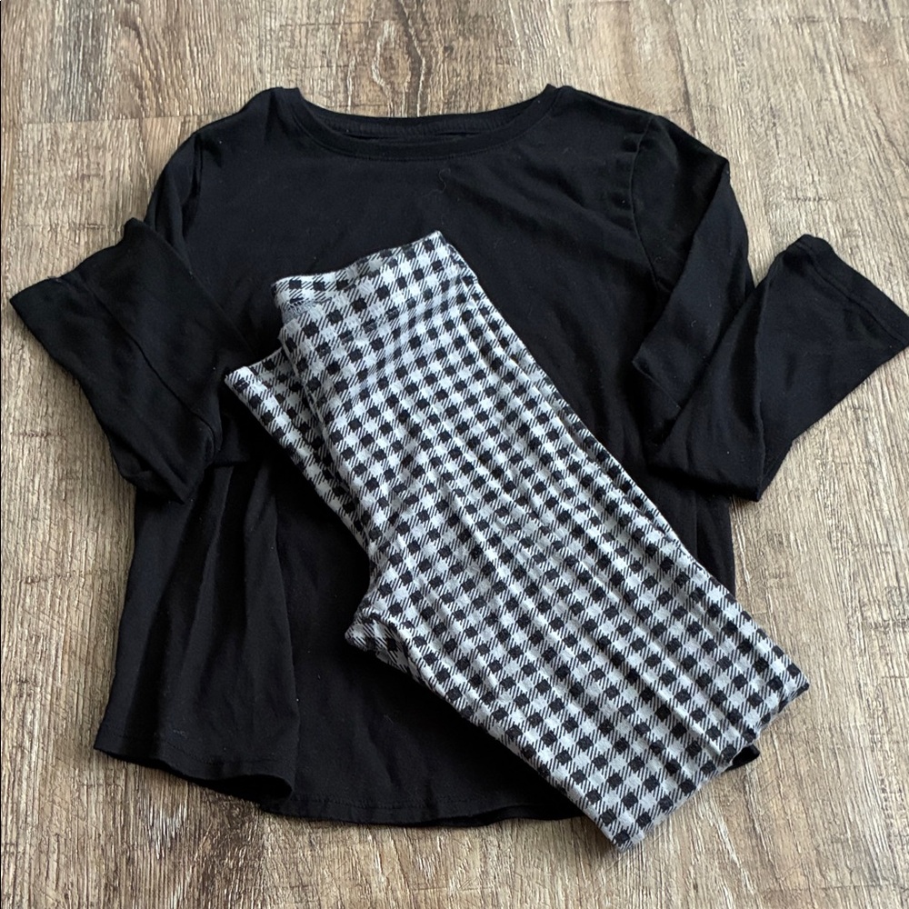 Old Navy Black Top and Checkered Pants Set